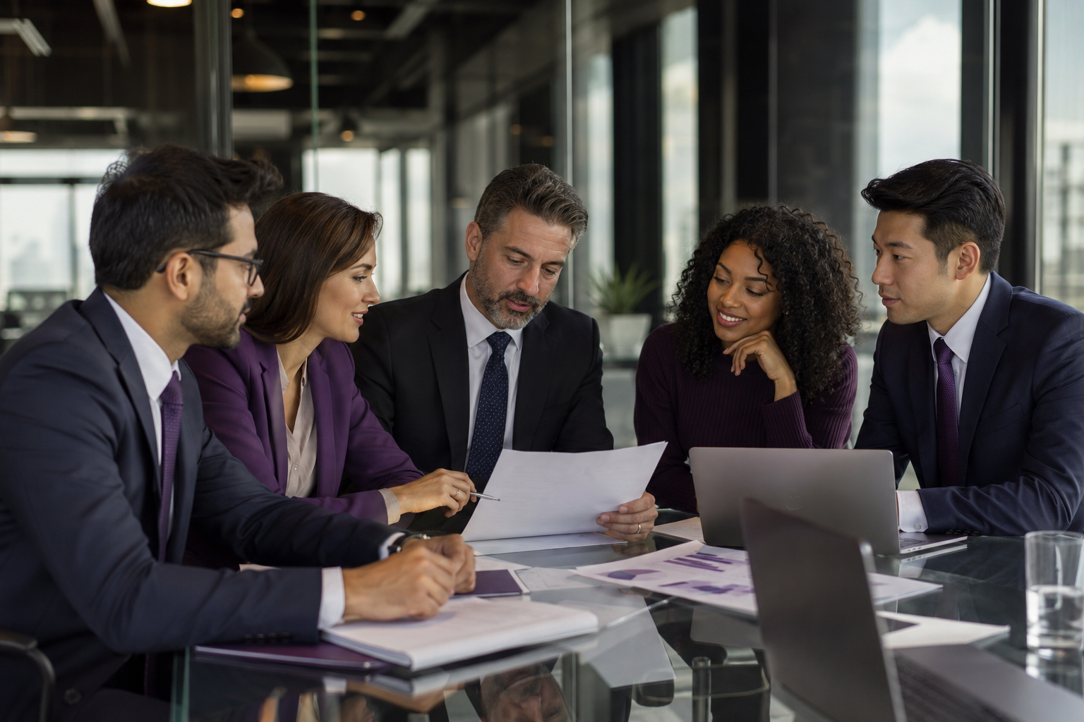 Financial consultants reviewing a report together